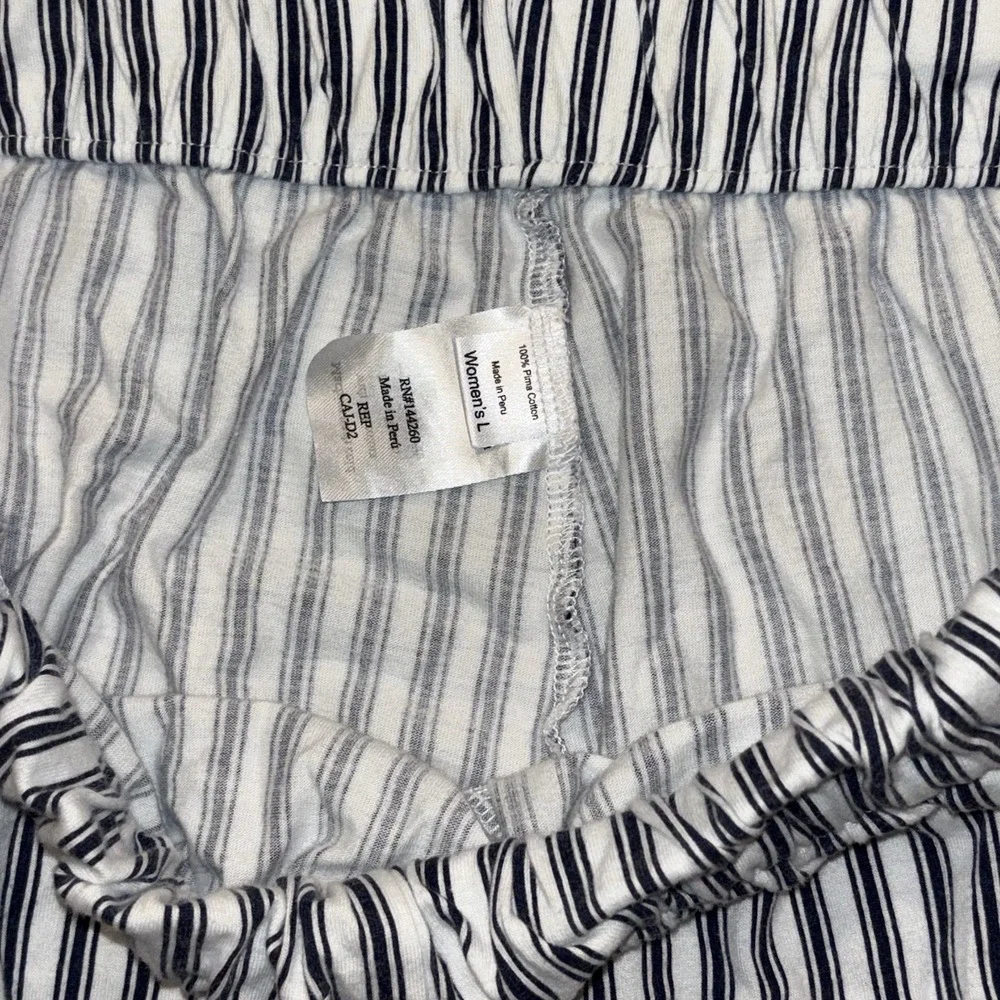 Petite Plume Pima Pajama Set in Navy French Ticking Women's Large